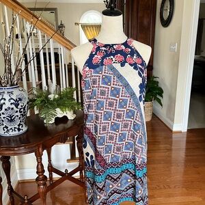 Monteau Halter Dress in paisley/colorblock pattern